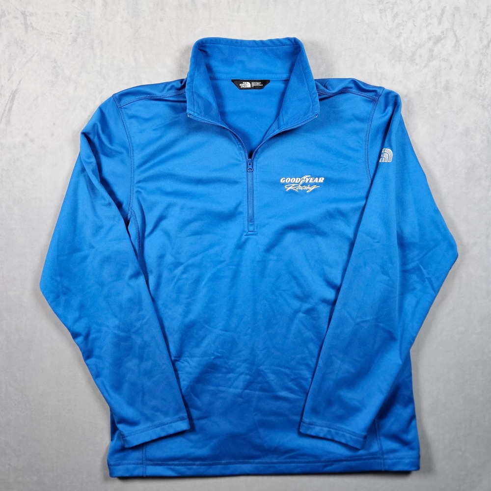 The North Face Jacket Mens Large Blue 1/4 Zip Tech Fleece Goodyear Racing Logo